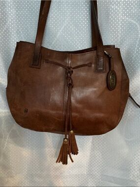 Born Cognac Brown Leather Tassel Shoulder Tote